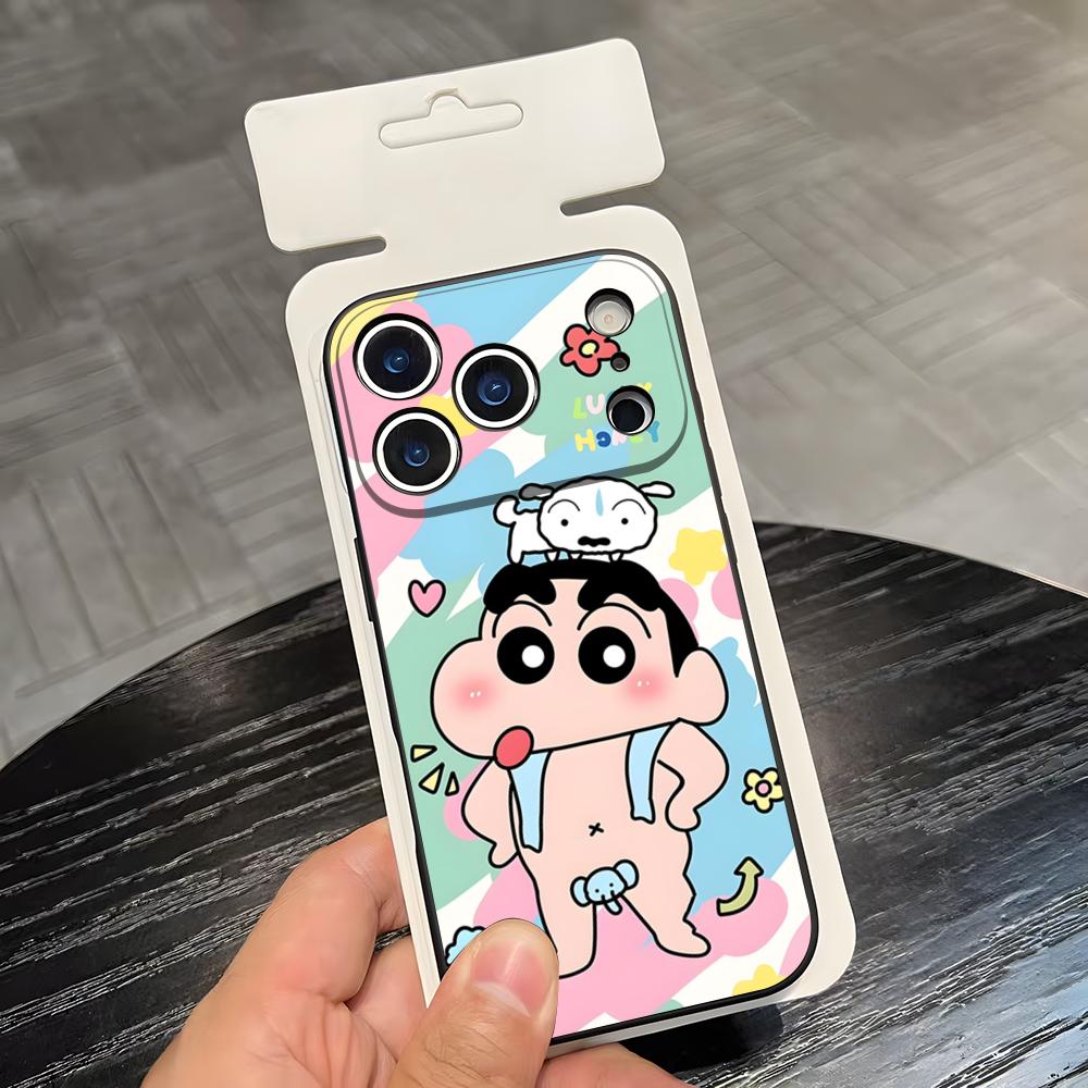 

C-Crayon S-ShinChan Phone Case For IPhone 17 Air 16 E Pro Max 15 14 13 Mini 12 Pro 11 Max Plus Black Soft Shell iPhone 12 Mini