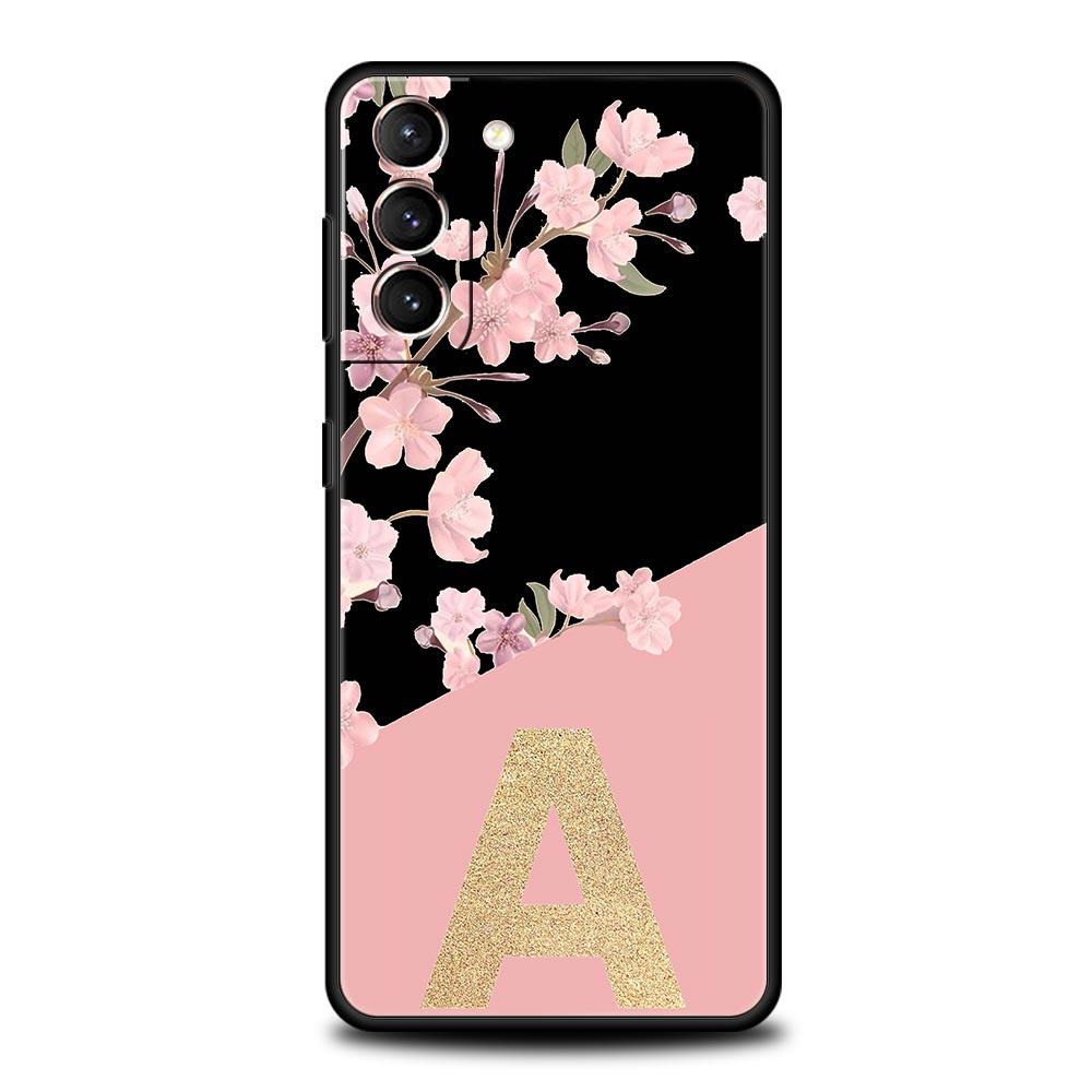 Golden Letter Flower Phone Case For Samsung Galaxy S26 Ultra S25 Plus S24 FE S23 S22 5G S21 S20 Cover Black Soft