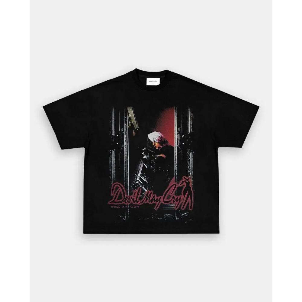 Devil May Cry Dante Cacciatore Retrò T-shirt Grafica Double-Sided Gioco d'Azione Classico Nero Unisex Oversize Comoda Moda T-shirt Donna e Uomo
