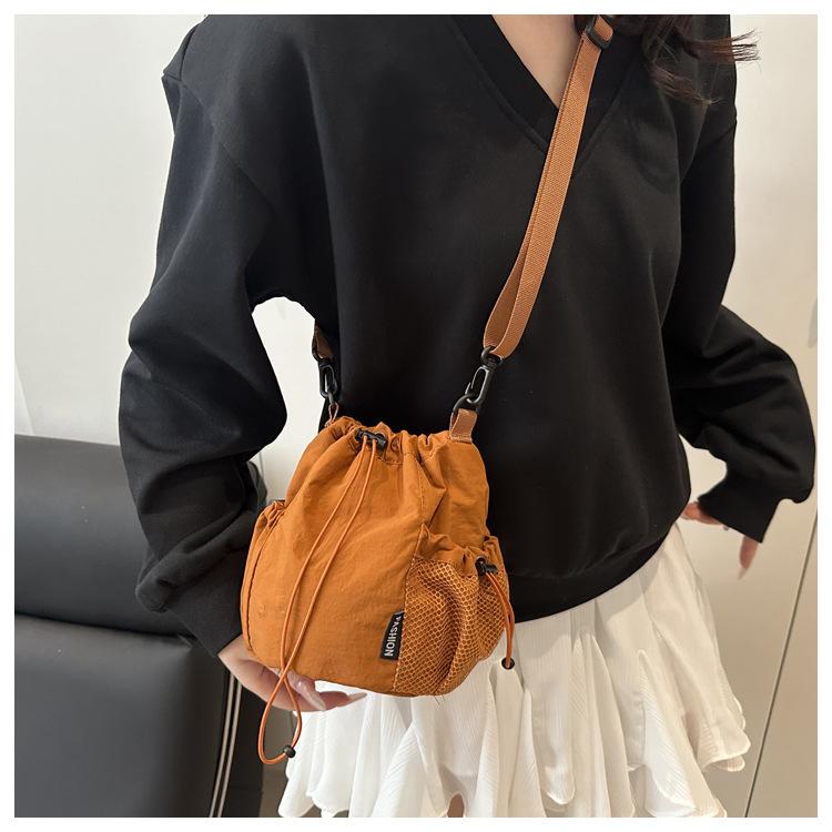 Waterproof Nylon Drawstring Bucket Bag for Women 2026 Trendy Minimalist Shoulder Crossbody Purse