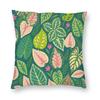Tropical Leaves Green Square Pillowcase Polyester Linen Velvet Pattern Zip Decorative Room Cushion Cover
