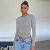 Damskie stroje z okrągłym dekoltem Streetwear Slim, z długim rękawem, oddychające t-shirty bazowe podkładka obcisłe, przycięte topy jednokolorowe