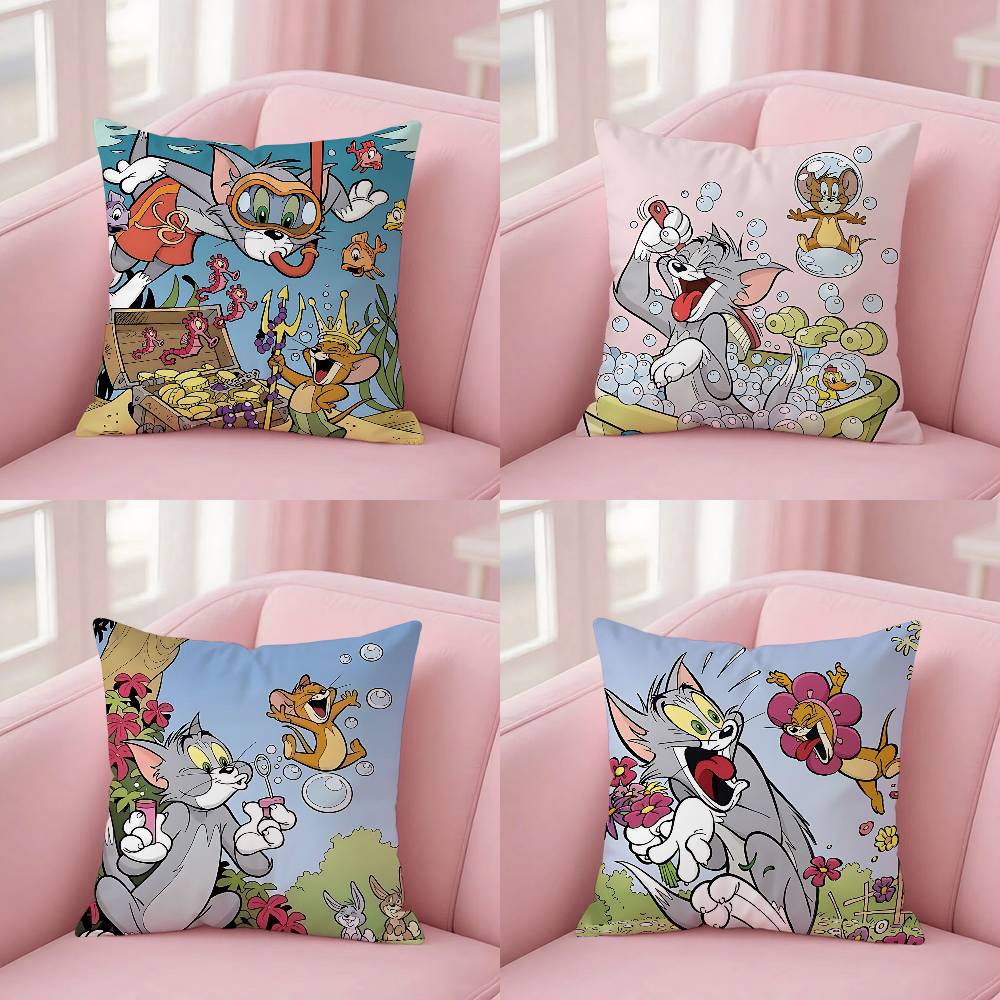 Cartoon TToms And JJerrys Case Plush Fabric Soft Pillowcase Double Sided Print Cushion Cover Household Gifts