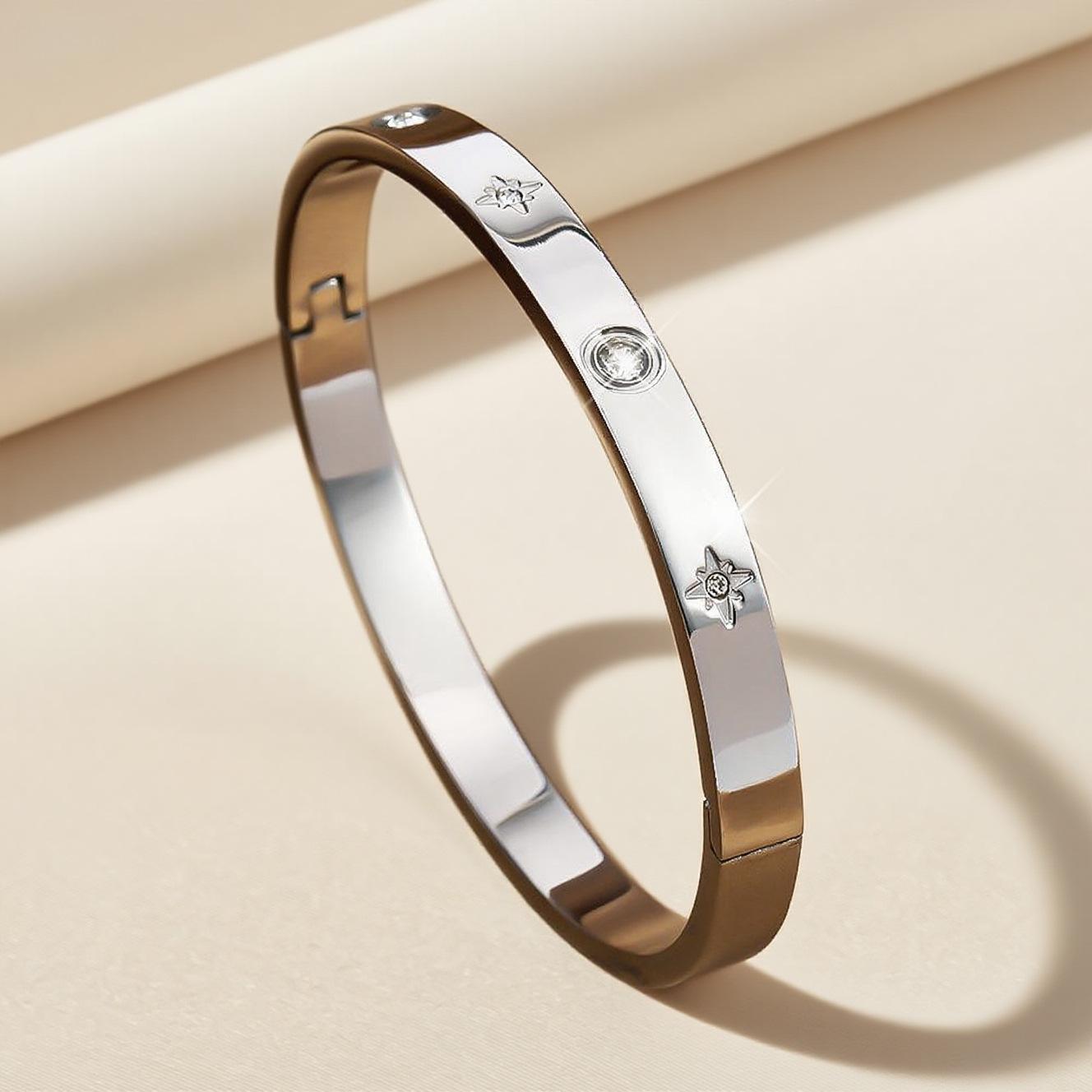 European & American Style Stainless Steel Star Rhinestone Bracelet