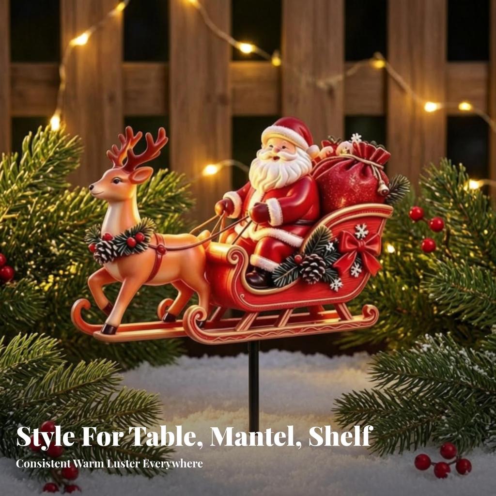 Santa and Reindeer Sleigh Decorative Yard Stake Figurine Eye-Catching for Lawn