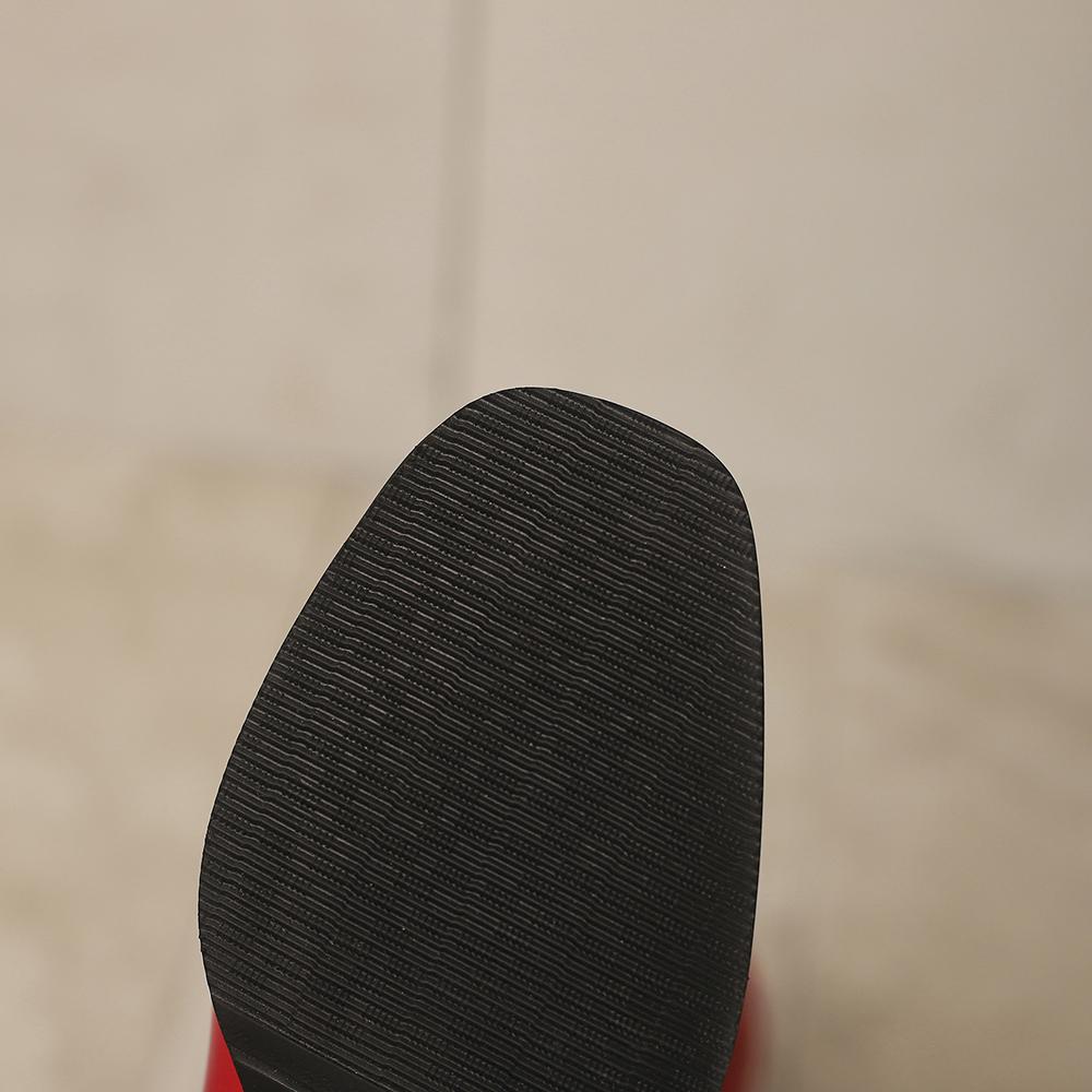 Red Black Women Knee High Boots Round Toe Mid Chunky Heels Small Big Size 32 46