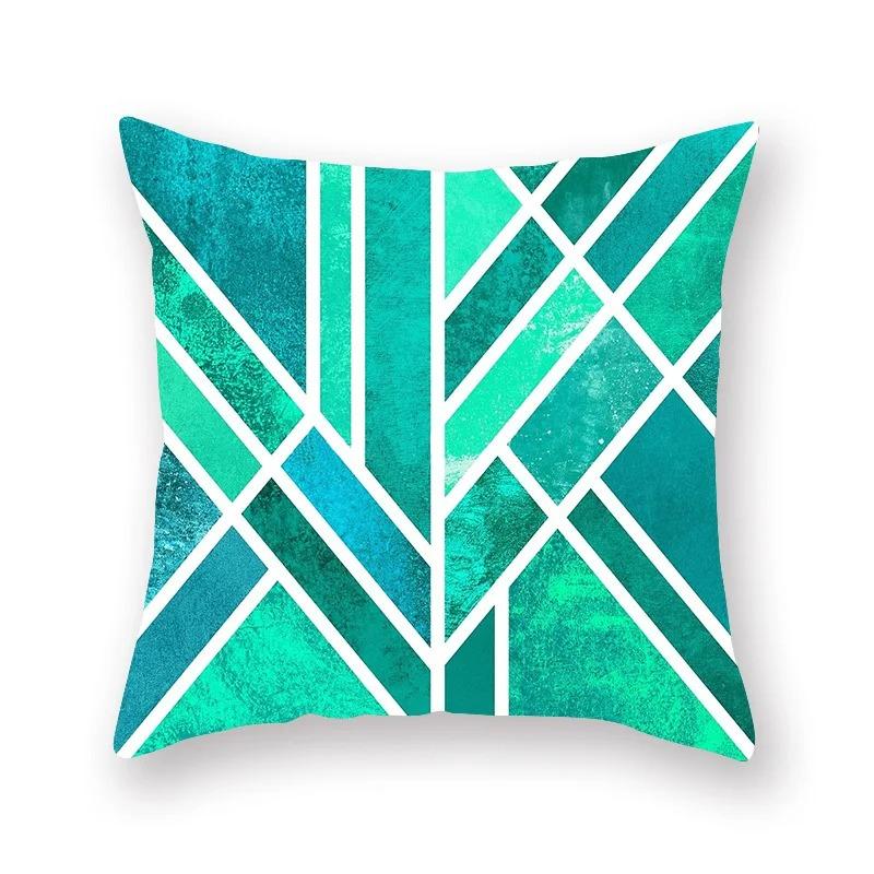 Simple Green Geometric Line Print Luxury Home Decoration Pillowcase Living Room Sofa Car Cushion Cover
