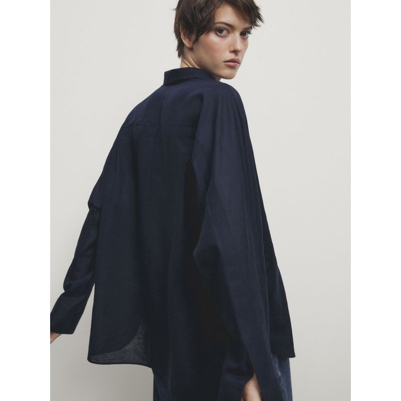 MD Women's Clothing French Style Temperament Commute Leisure Style Elegance Tops Lapel Long Linen Sleeves Shirt 05153948400