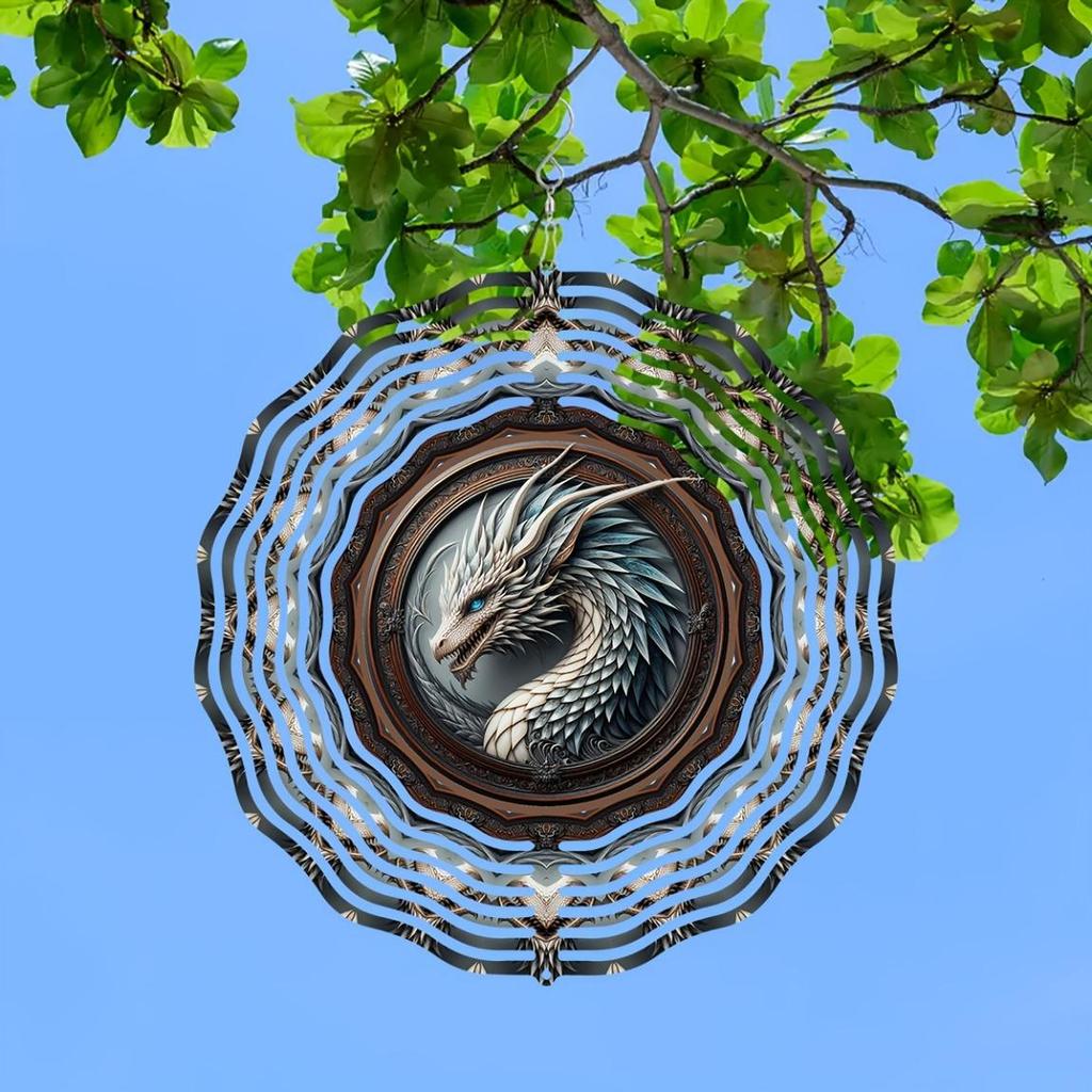 Ice Dragon Wind Spinner 3D Metal Art Decor with 360 Rotating Hook for Outdoor Indoor Garden Patio Yard Housewarming Gift Weather Resistant