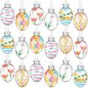 18 Set Hand Painted Pastel Glass Easter Egg Ornaments, Easter Home Decor, Spring Mini Tree Decorations, Outdoor and Indoor Use, 1.2 Inches X 2