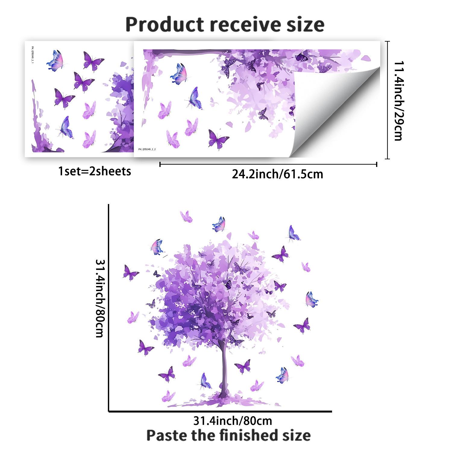 

Dreamy Purple Tree Butterfly Wall Sticker Self Adhesive for Home Decor Bedroom Living Room Wardrobe Dorm 29x61.5cm*2pcs фіолетовий