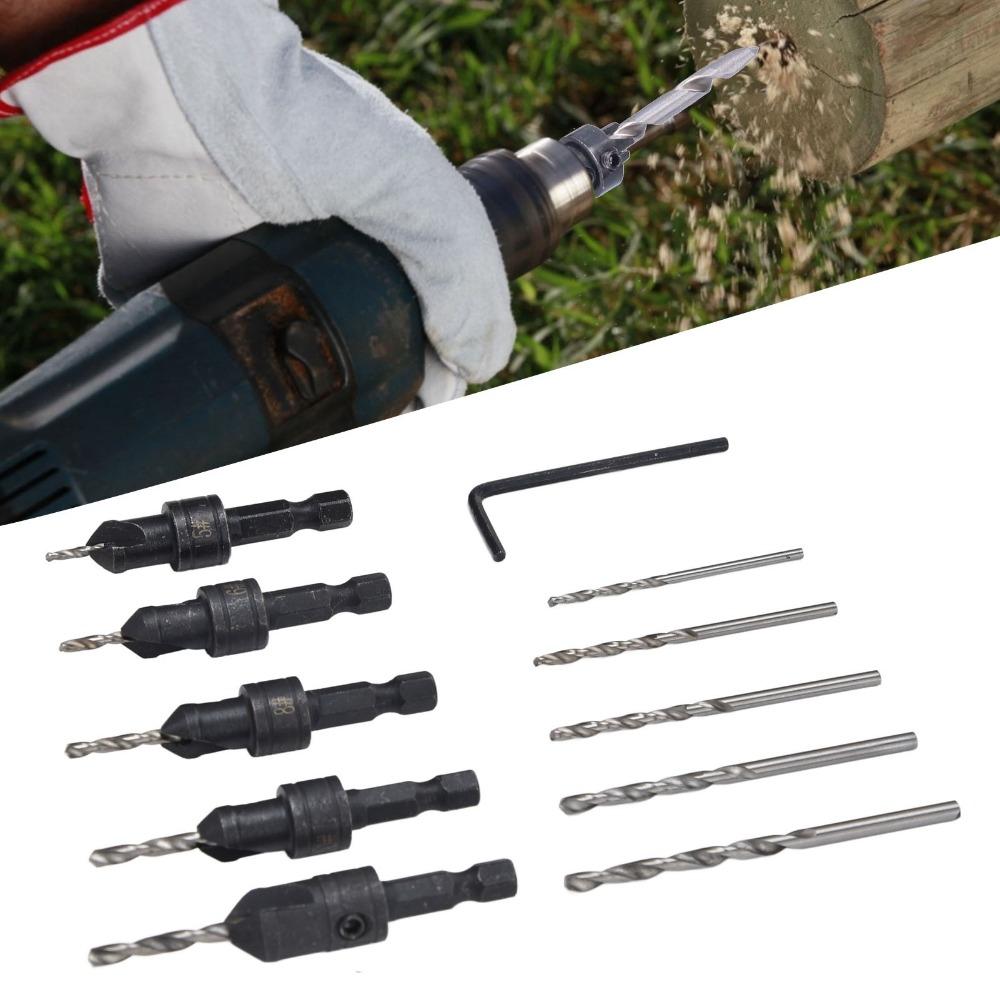11pcs 1/4 Inch Hex Shank Counterbore Drill Bit Set Quick Change Chamfer Drill Bit Set  Woodworking