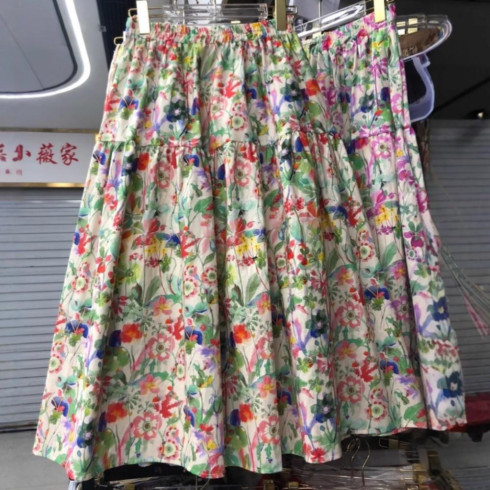 

Qooth Ретро Женская Юбка А-силуэта с Цветочным Принтом, Широкий Подол, Средняя Длина, Эластичная Талия, Повседневная Юбка QT2637 One Size