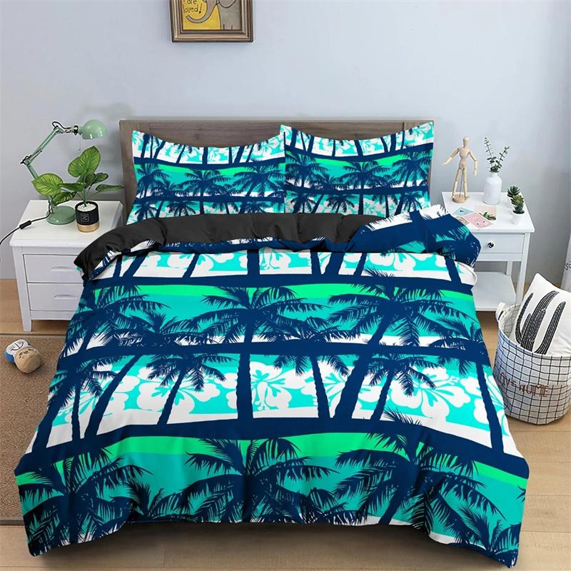 Tropical Coconut Palm Tree Duvet Cover King Queen Size Hawaii Sunset Bedding Set 3pcs Polyester Quilt Cover
