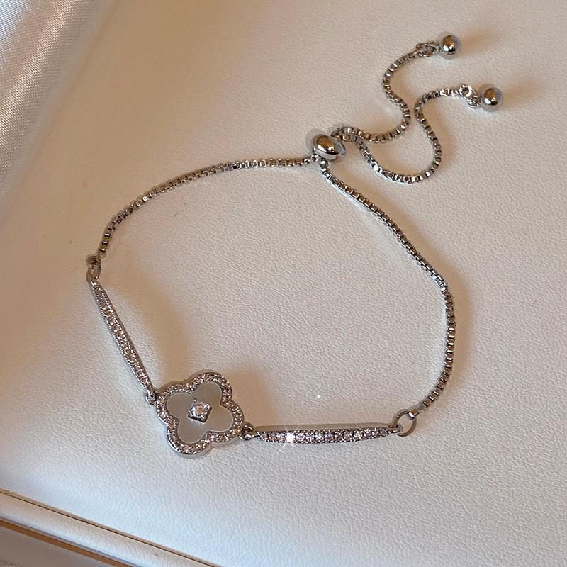 Pulsera coreana ajustable de flor de rombo de circón - Joyería elegante y versátil para mujer