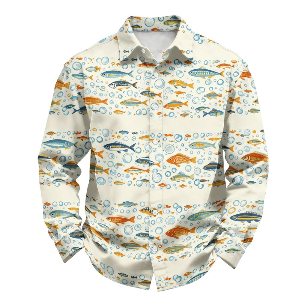 Herren Hawaii Hemd Lockerer Schnitt Langarm Hemd mit Knöpfen Vintage Lässig Sommer Strandhemd