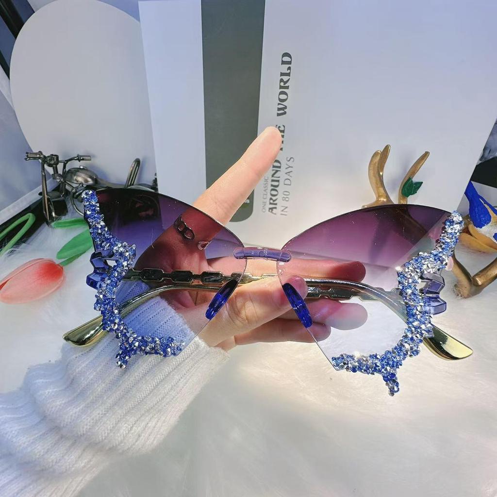 Women's High-End Rhinestone Butterfly Frameless Sunglasses for Party & Catwalk Events