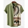 2026 Daily Men's Casual Short Sleeved Shirt with Natural Ethnic Pattern Printed Shirt Hawaii Beach Vacation Clothing