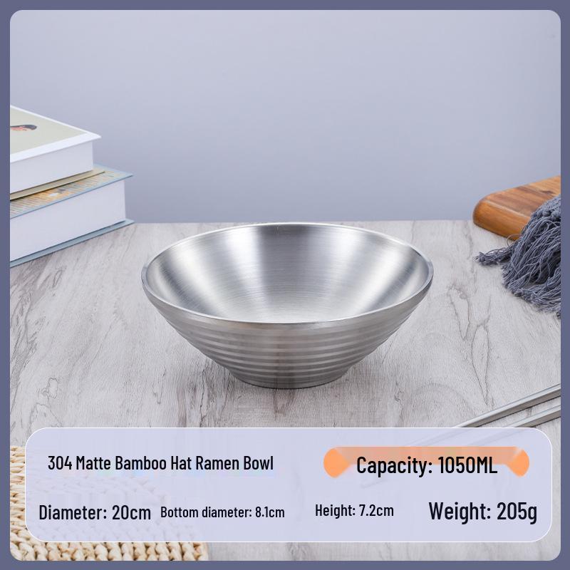 304 Stainless Steel Double Layer Heat-Insulated Ramen and Soup Bowl - Large Gold Noodle Mixing Bowl