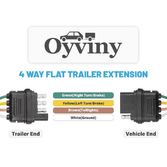 Oyviny 16 AWG 4 Pin Flat Trailer Extension 12 Inch, Vehicle-Side And Trailer-Side 4 Way Connector With Rubber Dust Cover Pure Copper Wire Loom Tubing
