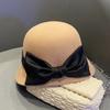 Hepburn style silk bow basin hat for women Autumn-winter Australian wool felt hat delicate and elegant fisherman hat