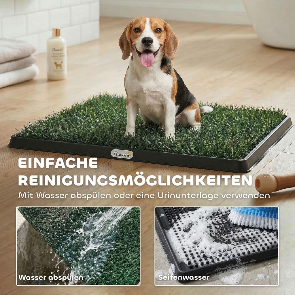 Tuoletta per Cani 76 x 50,5 cm Vasino per Cani con 2 Prati Artificiali Lavabili Toilette per Cuccioli per Cani per Balcone Casa Nero+Verde