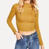 IHUASU Autumn and Winter Half High Neck Solid Colour Long Sleeve Knitted T-Shirt Slim Women's Navel Top