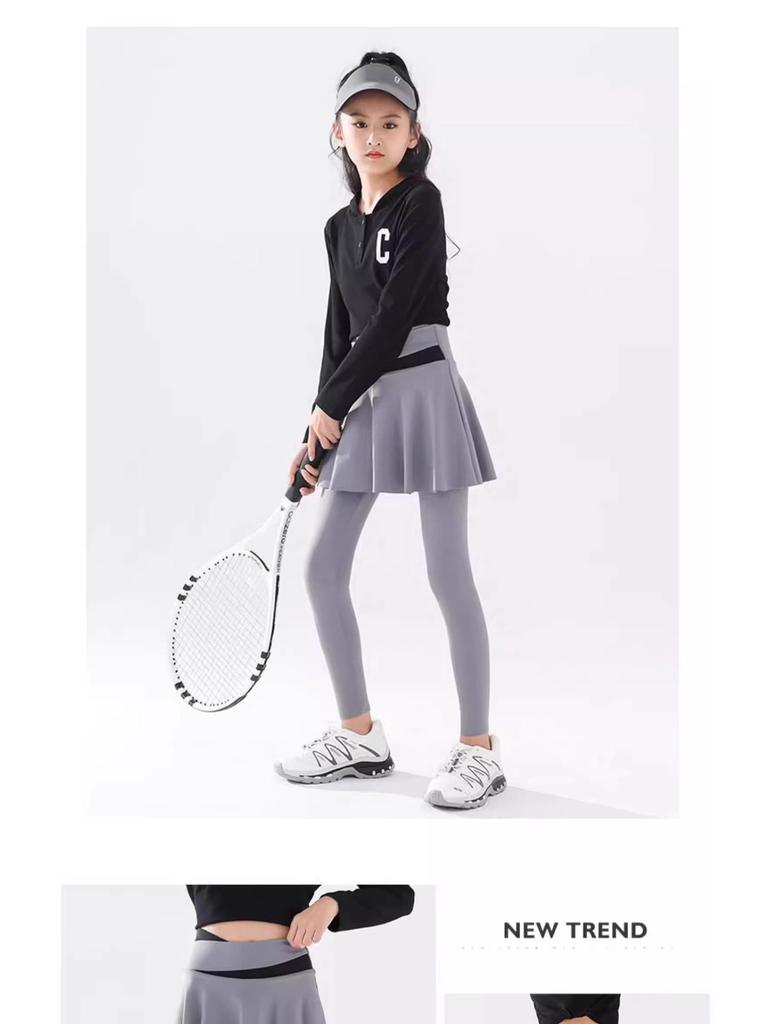 Girls' Quick-Dry Spring & Autumn 2025 Fake Two-Piece Tennis Skort and Yoga Base Shark Pants