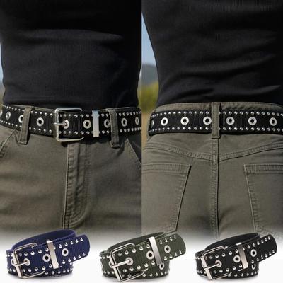 Hollow Out Nylon Waist Belt Adjustable Metal Buckle Punk Style Belt Eyelet Belt  For Men Women