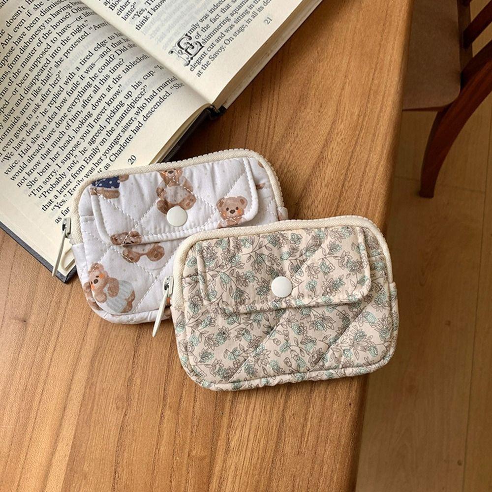 Stripe Small Makeup Lipstick Bag Large Capacity Mini Canvas Storage Bag Floral Coin Purse  Outdoor