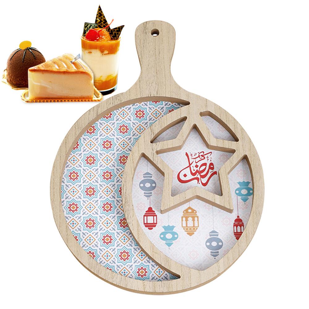 

Посуда для сервировки стола на вечеринку Ид круглая с цветочным принтом, блюда для сервировки Ид, праздничный сервировочный поднос, деревянный поднос Ид с ручкой для подачи еды