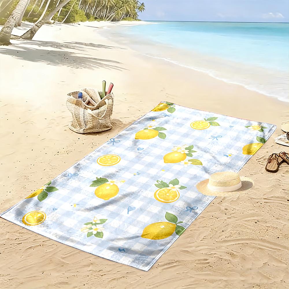 Zitronenmuster Blau kariertes Design Strandtuch schnelltrocknend für Reisen Outdoor-Sportarten Joggen Strand und Schwimmen