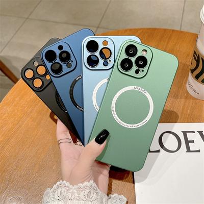 Matte Pc Skin Magsafe Phone Case For Iphone 14 12 11 13 Pro Max Glass Camera Full Protection Cover Support Wireless Charging