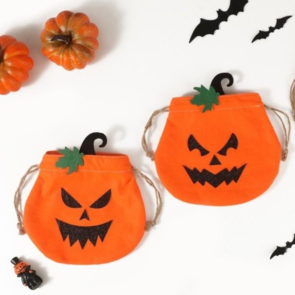 Portable Halloween Pumpkin Bag Drawstring Candy Bag Cookie Pouch Non-woven Bag  Snacks Chocolate