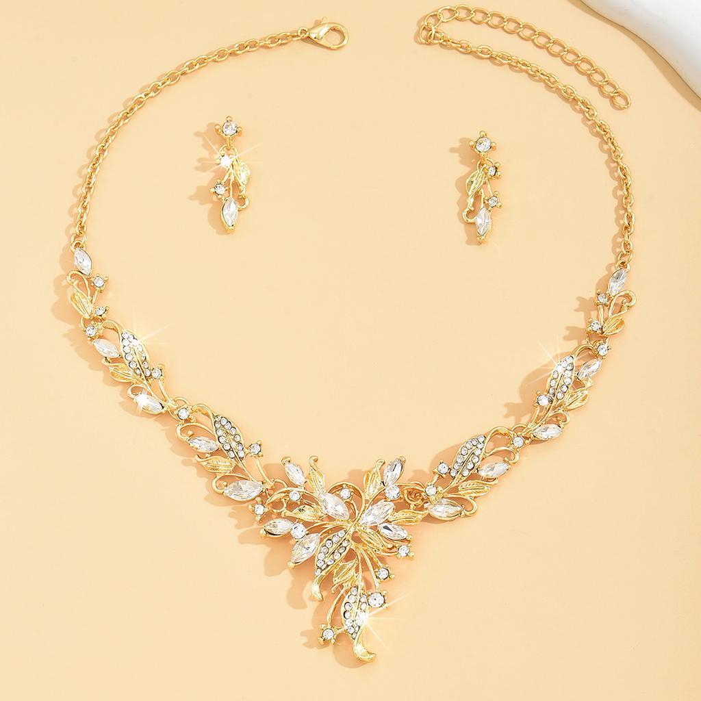 3 pieces of women's trendy tulip flower earrings, necklace, Zircon set, wedding banquet party, holiday gift