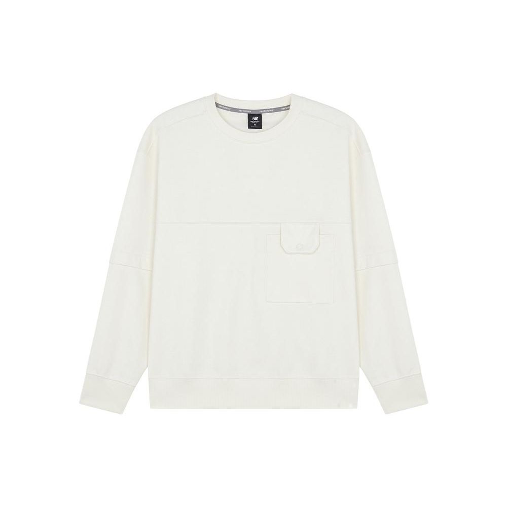 

New Balance однотонная толстовка с круглым вырезом и длинными рукавами, мужские топы цвета слоновой кости, белый AMT21369-IV
