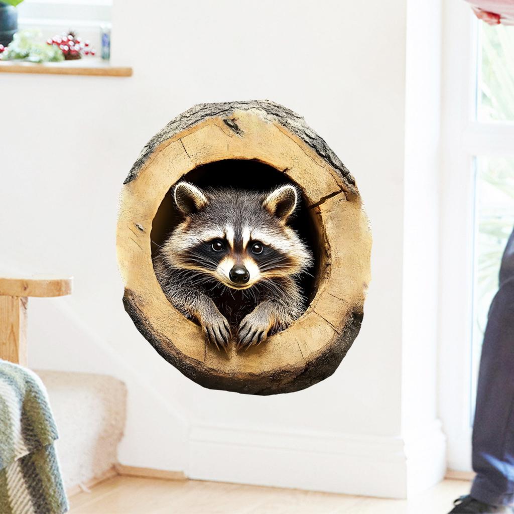 3D Simulation Tree Hollow Raccoon Wall Sticker Self-Adhesive Removable Living Room Bedroom Kids Room Background Wall Home Decor Art Wholesale