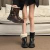 Thick-soled snow boots women's 2025 new Korean version of velvet warm Martin boots belt buckle fashionable and comfortable two-wear cotton boots