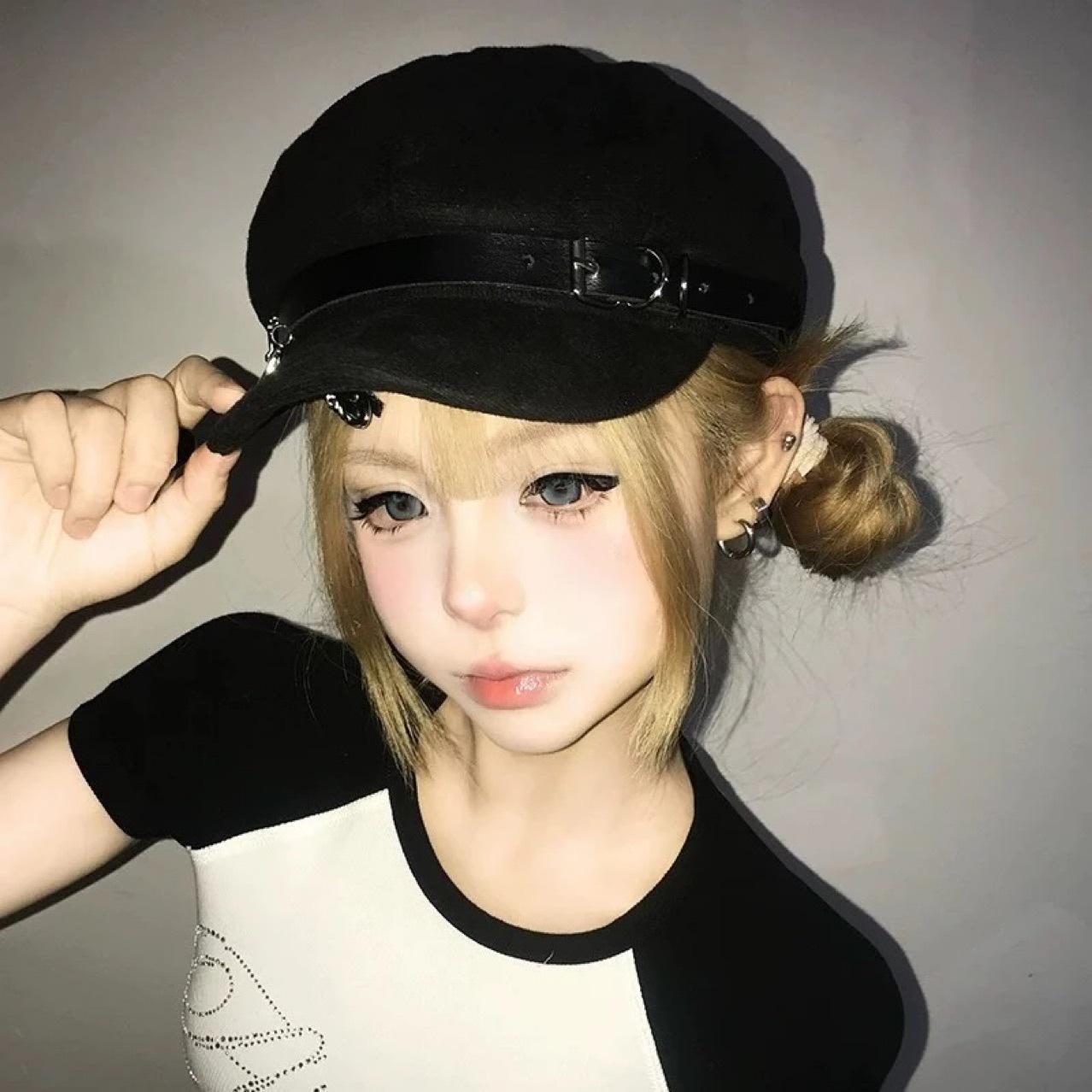 Original Beret Punk Subculture Unisex Painter Hat Versatile Metal Beret M(56-58cm)