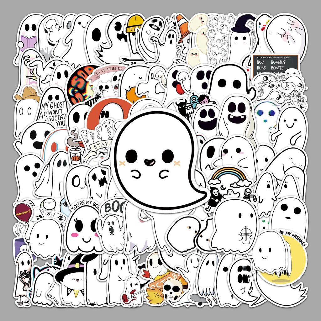 100 Unique Cartoon Ghost Graffiti Stickers for Skateboard, Luggage, and DIY Halloween Decor (PVC)
