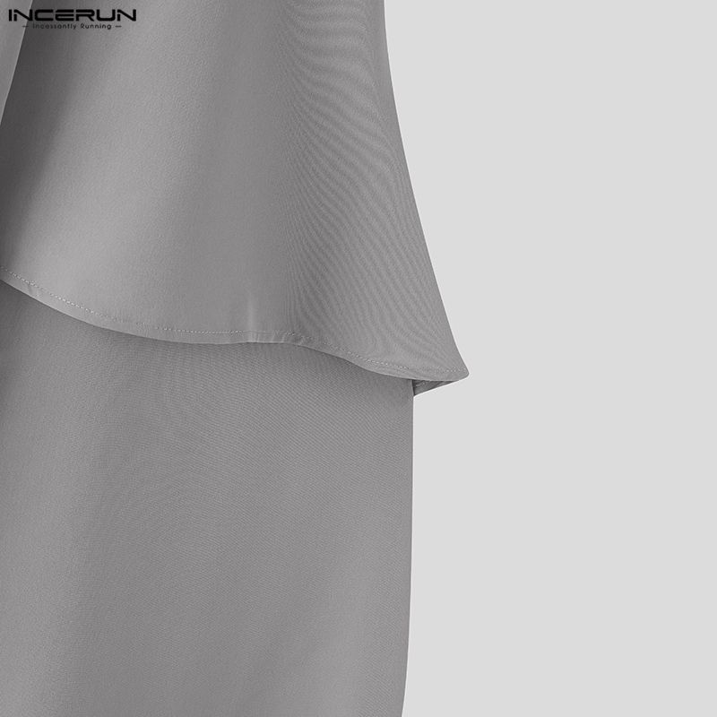 INCERUN Men Elastic Waist Irregular Pleated Gothic Skirt  Culottes
