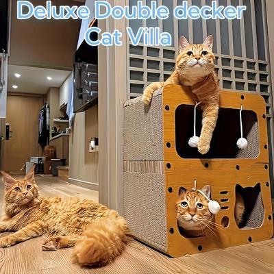 Compact Cat Climbing Frame & Scratching Board with Wear-Resistant Bed 