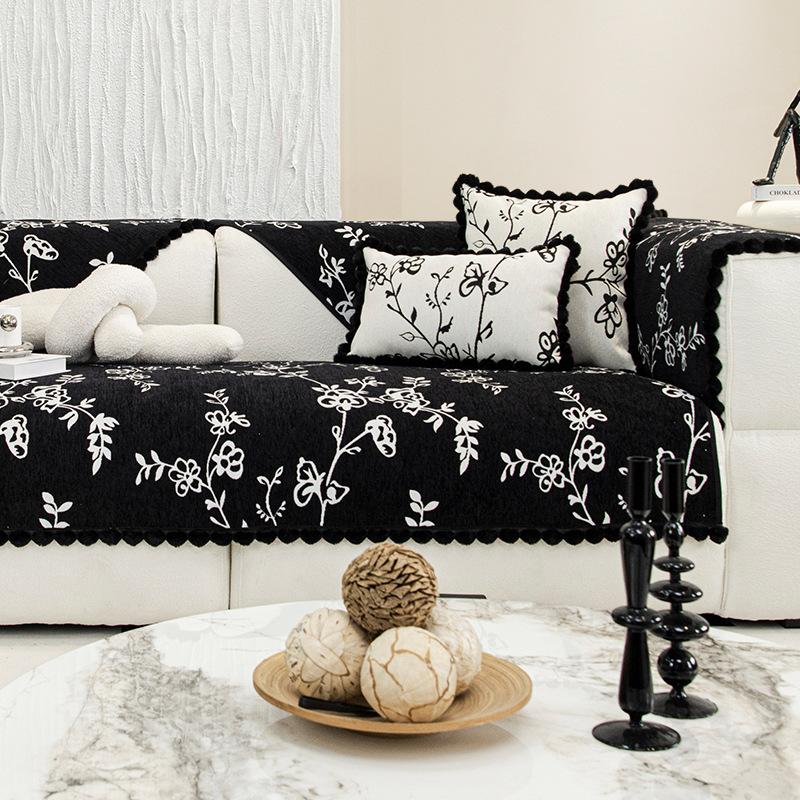 

Подушка для дивана, всесезонный, универсальный, нескользящий, кожаный чехол для дивана, простой чехол для подушки в стиле ретро, тканевое полотенце 70x70 чёрный