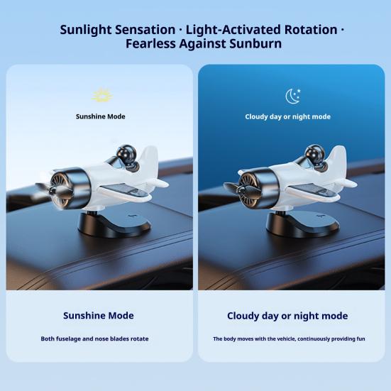 Solar Airplane Car Ornament Multifunctional Solar Powered 360-Degree Rotating Car Dashboard Airplane Ornament