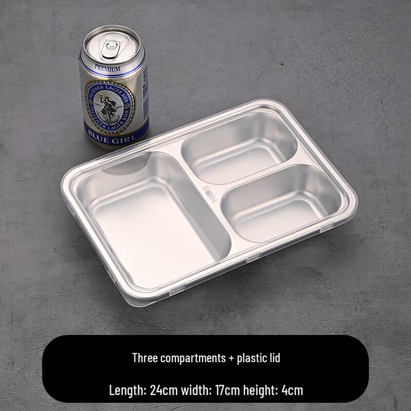 

304 Stainless Steel 3-Compartment Divided Lunch Tray with Lid