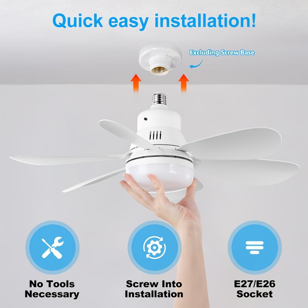 Multifunctional E26/E27 Smart Socket Ceiling Fan, Dimmable LED Lights ,Noiseless Ceiling Fans for Bedroom, Kitchen, Living Room