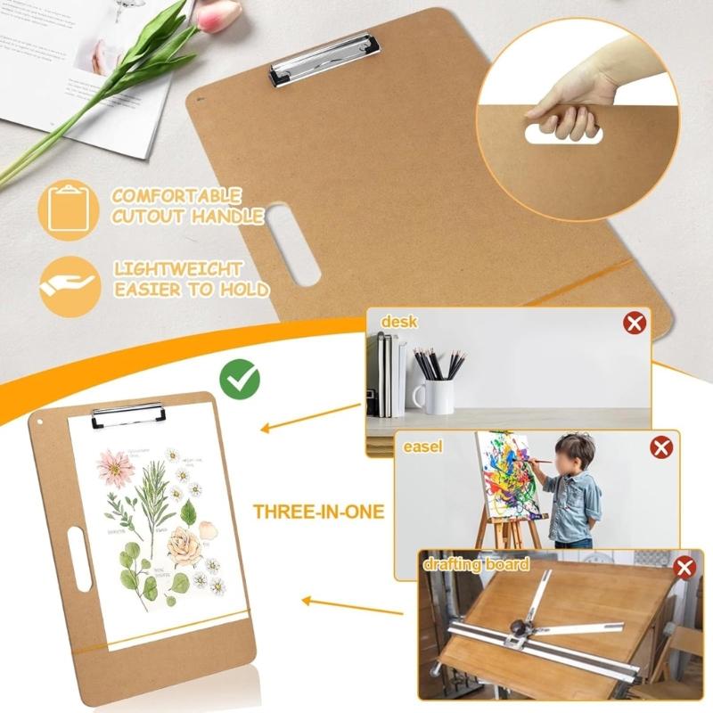 Art Drawing Pad Wood Sketching Board with Metal Clip and Elastic Band for Artist Beginner Sketching Oil Acrylic Painting