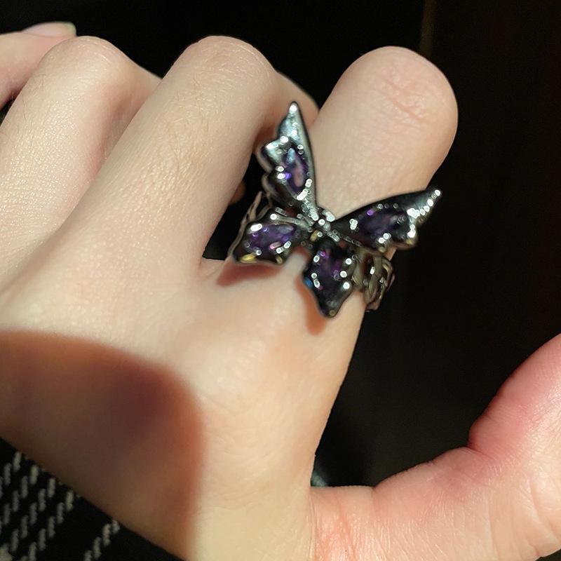 Niche Design Sense Dark Wind Butterfly Diamond Zircon High Sense Punk Retro Personality Trendy Cool Female Index Finger Ring