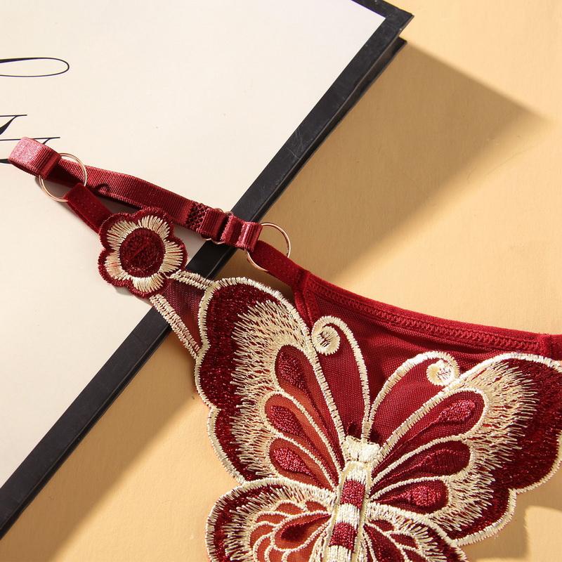 Śliczne motylkowe hafty damskie stringi G String seksowne majtki majtki z regulacją talii