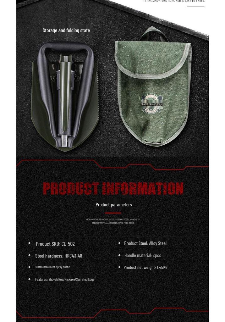 Changlin Multi-Functional Manganese Steel Military Shovel, Small & Large, for Outdoor, Camping, Fishing, Car Emergency, Self-Defense